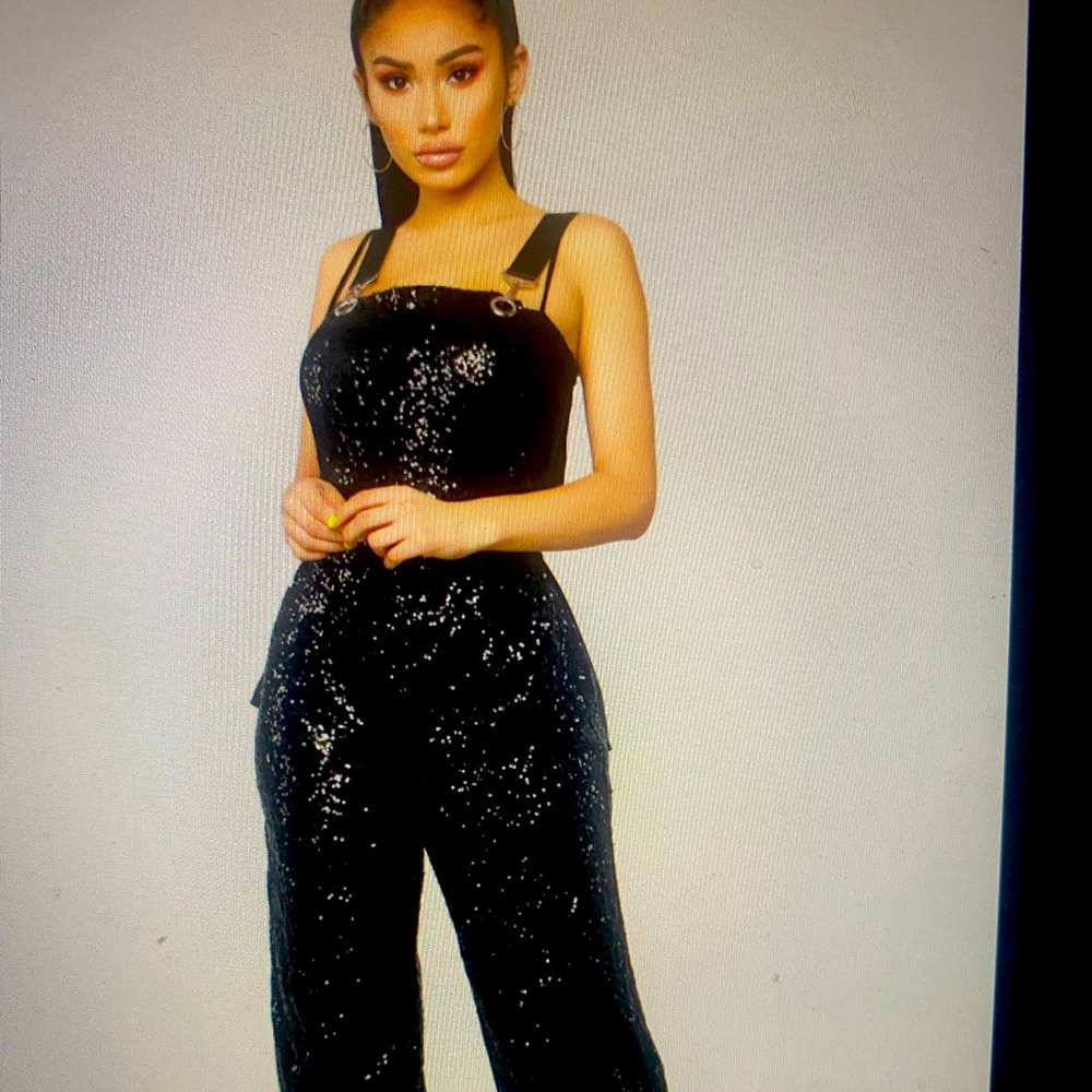 Black Sequin jumpsuit.